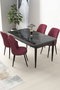 Hanah Home Juego de Mesa y Sillas de Comedor de 5 Piezas, Mármol Negro y Burdeos